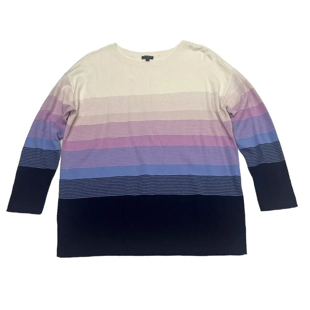 Talbots Plus Size X OX Knit White Pastel striped cotton blend Pullover Sweater